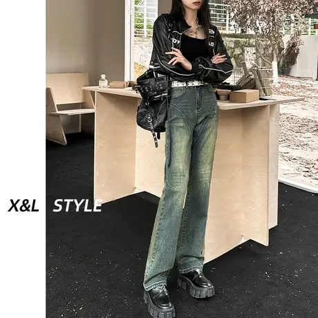 复古美式高腰直筒牛仔裤女春秋季2023年新款显瘦烟管窄版阔腿裤子图片