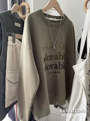 秋季新款刺绣字母高级感简约休闲百搭洋气显瘦圆领套头宽松卫衣女商品大图