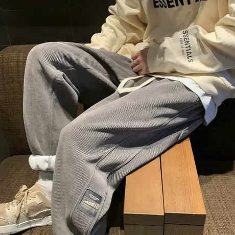 秋季雪尼尔运动裤男士加绒宽松束脚卫裤春秋冬潮灯芯绒休闲长裤子商品大图