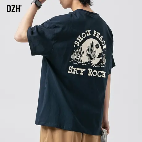 男生藏青色短袖男款纯棉嘻哈男装2023年新款夏季印花t恤宽松半袖商品大图