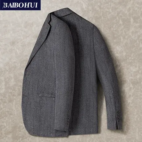 灰色条纹西服外套男士商务秋冬季时尚休闲百搭单件呢子小西装上衣商品大图