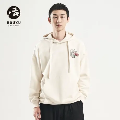 后序新中式国风书法卫衣男宽松连帽套头秋季原创设计感印花外套图片