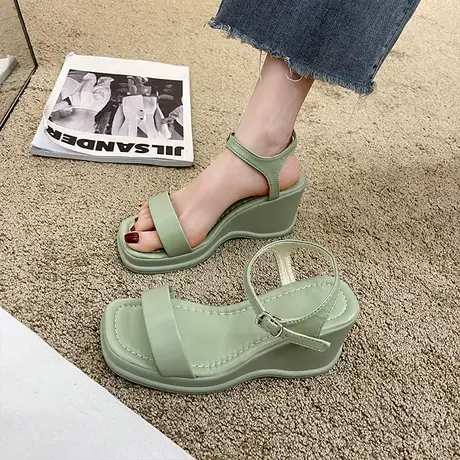 网红时装坡跟凉鞋女ins潮仙女风2024年新款夏季大学生配裙子超火商品大图