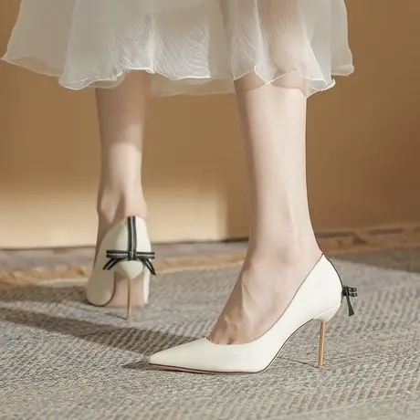 法式蝴蝶结高跟鞋女细跟2023年春夏季新款性感女神范浅口职业单鞋商品大图
