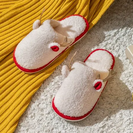 棉拖鞋女冬季室内居家家居情侣保暖毛毛绒可爱圣诞麋鹿防滑拖鞋男商品大图