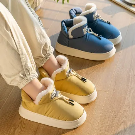 防水高帮踩屎感棉拖鞋女包跟冬季保暖情侣室内家居厚底可外穿棉鞋图片