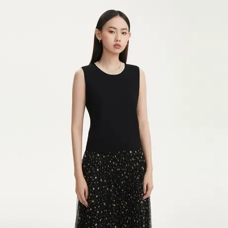 LANCY/悦朗姿2023春季奥莱针织撞色马夹无袖内搭收腰显瘦外穿背心图片