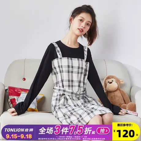 唐狮新款女装早春连衣裙女夏假两件韩版温柔气质格子裙初恋裙子图片