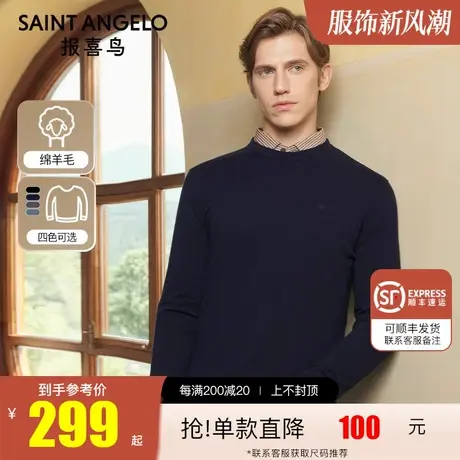 报喜鸟2022冬季新款男士时尚休闲圆领羊毛衫直筒纯羊毛针织衫毛衣图片