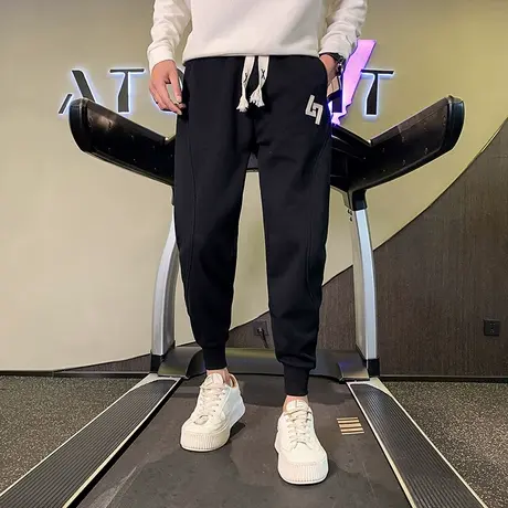 加绒卫裤男秋冬新款宽松加厚潮流字母刺绣男裤韩版哈伦运动休闲裤商品大图