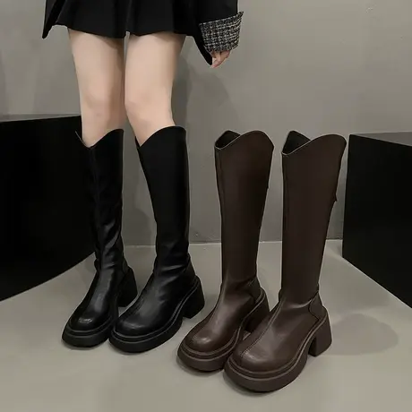 气质显瘦不过膝靴子女2023新款爆款v口长筒靴粗跟高跟瘦瘦靴长靴图片