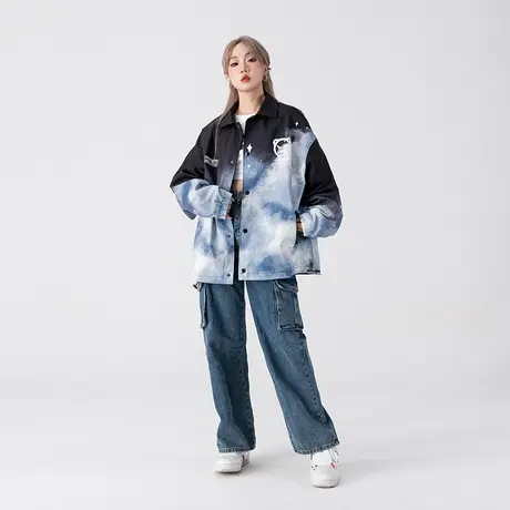 YEP星空印花工装外套女设计感小众春秋季宽松bf复古盐系炸街夹克商品大图