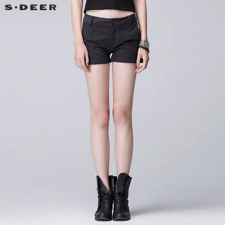sdeer圣迪奥2019夏装女装纯色休闲卷边棉麻女士短裤S17280950商品大图