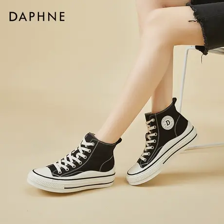 达芙妮厚底高帮帆布鞋女2022春季新款女鞋黑色布鞋女百搭休闲板鞋图片