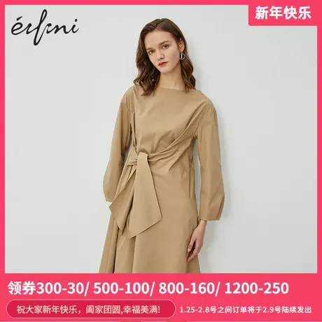 伊芙丽2020春季新款裙子女时尚气质系带中长款衬衫裙1B2990151🍔图片