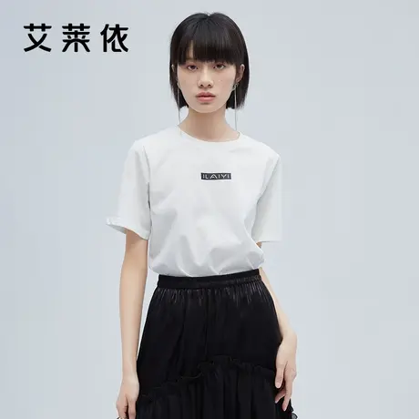 艾莱依2022新款短袖T恤女夏圆领字母印花夏装上衣设计感小众ins潮商品大图