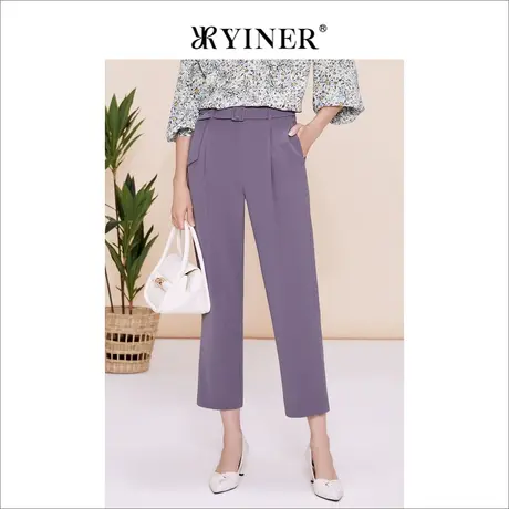 YINER音儿女装春季法式优雅时尚通配顺色腰带小脚休闲裤商品大图