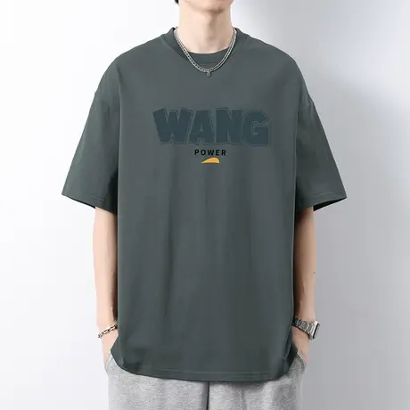 260g重磅纯棉t恤男短袖美式潮流字母印花圆领上衣服夏季全棉半袖图片