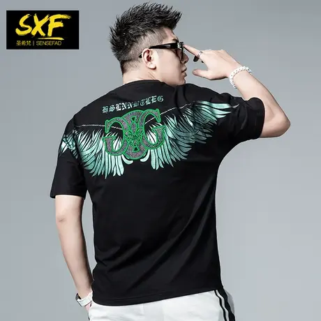 SXF圣希梵T恤男潮牌  2024夏季新款宽松半袖烫钻印花体恤男士短袖商品大图