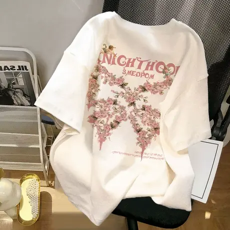 美式复古短袖t恤女夏季潮牌oversize小众设计感独特别致半袖上衣图片