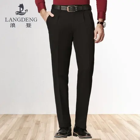 浪登2023秋冬男士厚款休闲裤直筒双褶宽松长裤子易打理爸爸装中年商品大图