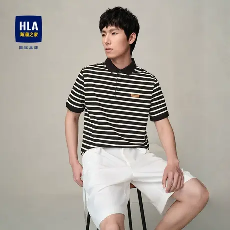 HLA/海澜之家麻烦星球系列短袖Polo2024春夏新款翻领条纹短袖男图片