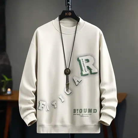 阔版宽松学生圆领卫衣男流行长袖t恤无帽套头衫大男孩秋装秋衣服图片