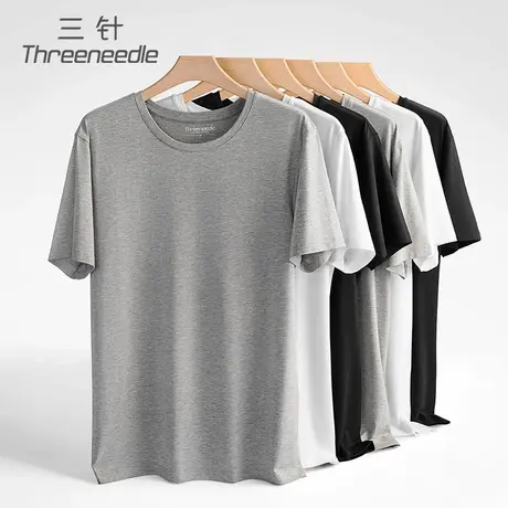 三针莫代尔棉短袖t恤男纯色宽松休闲圆领打底半袖新款夏季体恤商品大图