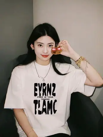 独特简约短袖女高街新款撞色印花T恤潮oversize美式百搭宽松上衣图片