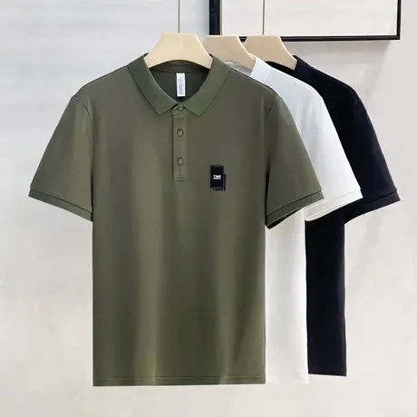 2024新款夏季丝光棉高端polo衫男士短袖商务冰丝翻领T恤上衣保罗商品大图