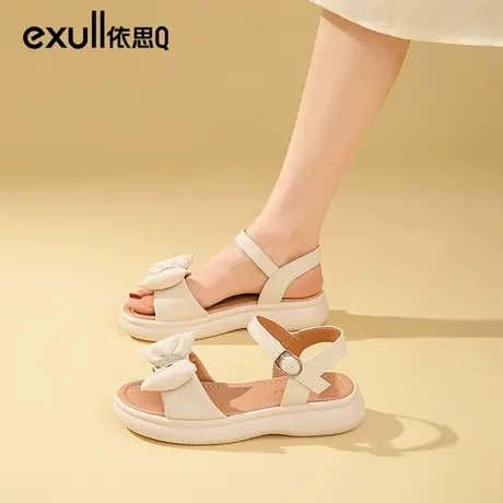 依思q仙女风一字带水钻凉鞋女2023今年新款夏季厚底松糕气质外穿图片