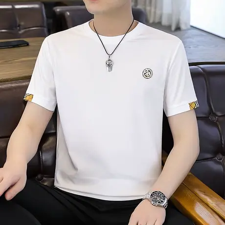 圆领夏季男士短袖T恤2023新款休闲夏装烫钻薄款帅气男装潮流青年商品大图