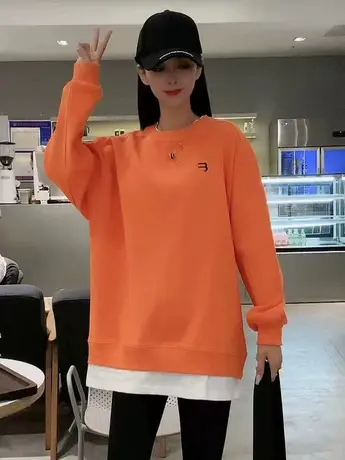 假两件慵懒风卫衣女加绒小个子2022秋冬新款宽松外套加厚套头上衣图片