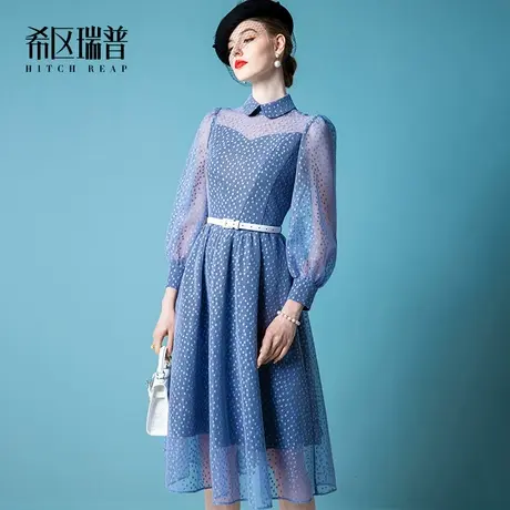 希区瑞普高端名媛法式复古连衣裙女装春季2023新款气质波点网纱裙图片