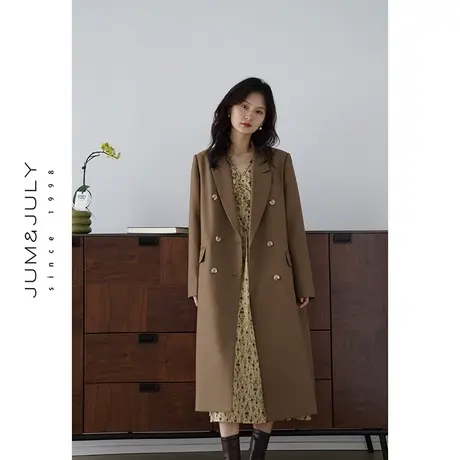 嘉茱莉复古西装外套女气质长款休闲西装大衣新款西装风衣垫肩西服商品大图