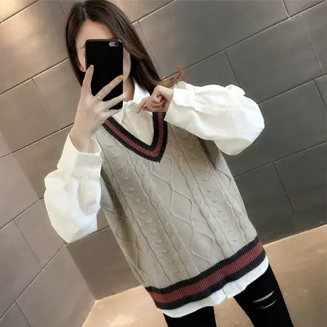 春装2023年新款女毛衣背心女外搭韩版宽松短款洋气针织马甲女上衣商品大图