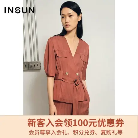 恩裳夏季时尚简约大气别致减龄休闲V领上衣女士西装图片