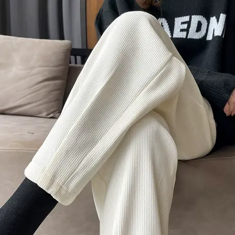 灯芯绒裤子女哈伦春秋新款高腰直筒宽松显瘦九分小个子休闲萝卜裤图片