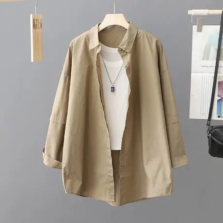 长袖衬衫女2023秋装新款简约洋气纯色宽松上衣设计感纯棉打底衬衣图片