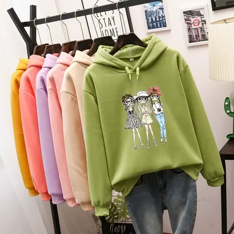 2023秋冬新款韩版加厚高腰上衣春秋加绒短款长袖卫衣宽松外套女装图片