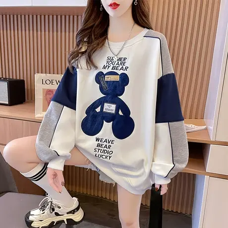 卫衣女秋冬韩版宽松bf慵懒风设计感小众加绒加厚拼色百搭上衣外套图片