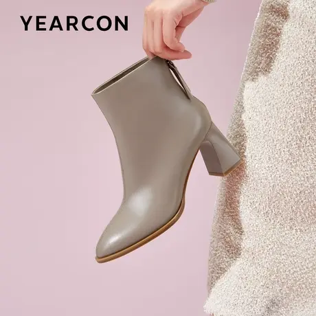 意尔康真皮女靴高跟瘦瘦靴子马丁靴粗跟爆款2023秋冬季尖头时装靴商品大图