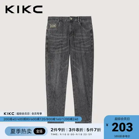 kikc牛仔裤男2023春夏新款商场同款口袋十字绣花复古弹力九分裤图片