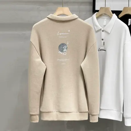 360g重磅POLO衫男长袖T恤秋季潮牌宽松休闲半袖美式保罗体恤卫衣商品大图