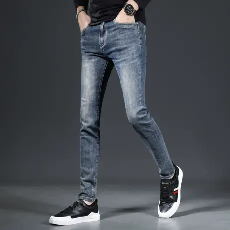 秋季牛仔裤男款修身小脚2023新款蓝色百搭潮流弹力男士裤子春秋款商品大图