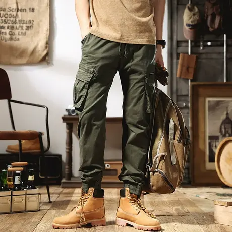 军绿色工装裤男士夏季薄款潮牌宽松痞帅2022军事风休闲束脚裤子男商品大图