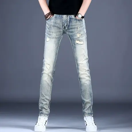 黄泥复古水洗牛仔裤男款修身小脚2023新款高端潮牌潮流裤子男弹力商品大图