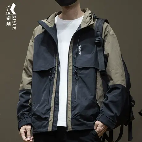 户外山系单层冲锋衣男拼色2023秋季新款夹克宽松大码潮牌痞帅外套商品大图