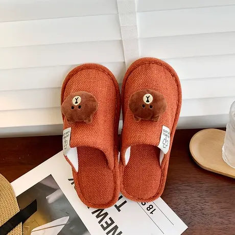 包头拖鞋女秋季2023仙女风卡通小熊半拖网红家居室内女士棉拖鞋商品大图