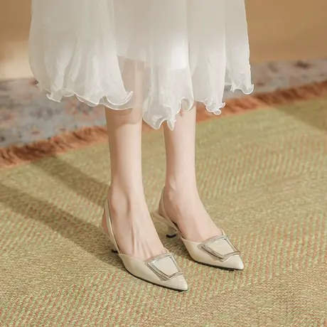 2023年夏季新款时尚后空尖头仙女风凉鞋粗跟中跟温柔仙女风配裙子商品大图